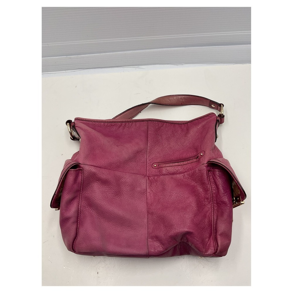 B. Makowsky Fuchsia Pink Leather Shoulder Bag Large Hobo Gold Hardware Vintage